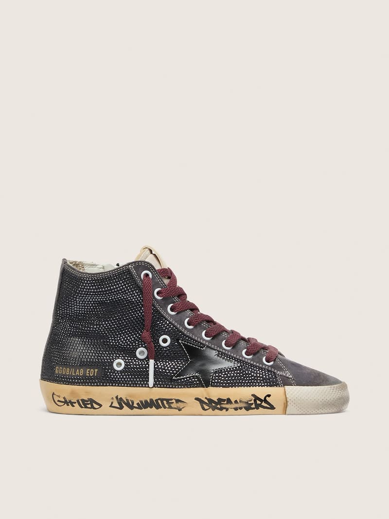 Men&rsquo;s Francy LAB in black suede with black star and black Swarovski