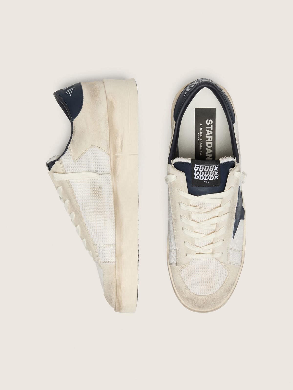 Golden Goose - Stardan uomo in suede beige con stella blu in 