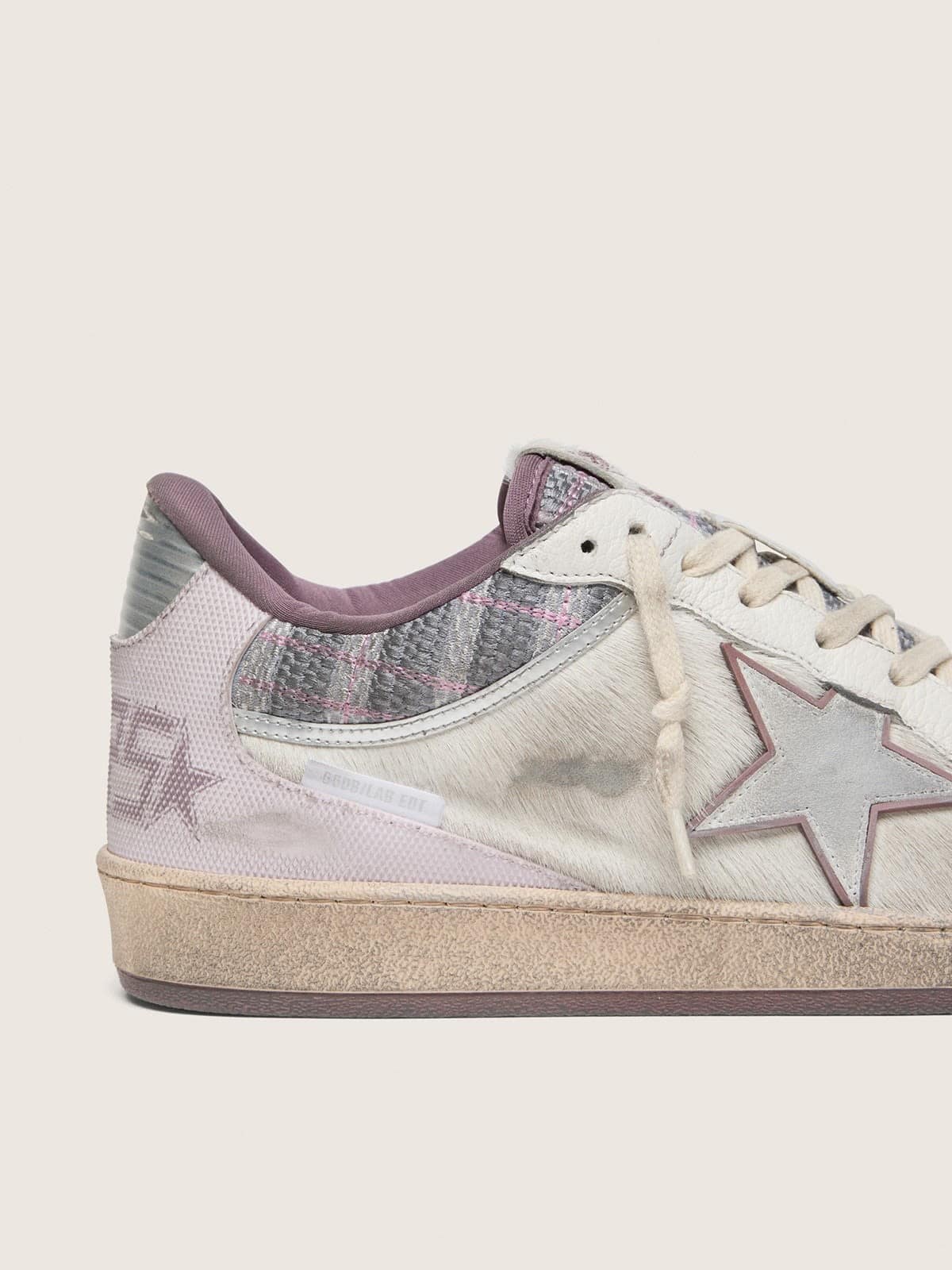 Golden Goose - Ball Star LAB uomo in nylon e cavallino bianco con stella argento e inserti lilla in 