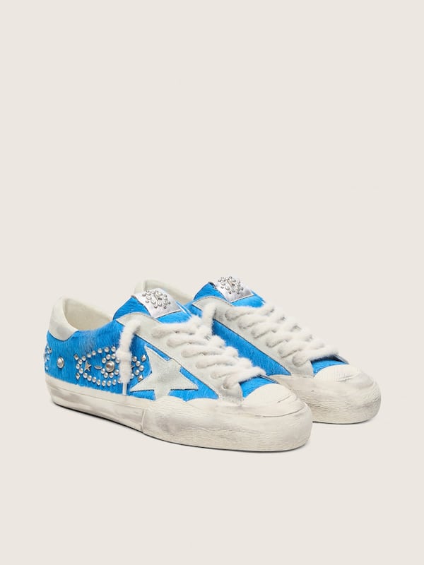 Men&rsquo;s Super-Star LAB in bright blue pony skin with suede star and studs