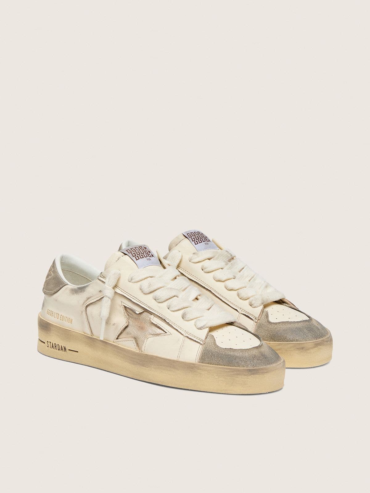 Stardan LTD homme en cuir velours et cuir nappa blanc avec &eacute;toile dor&eacute;e