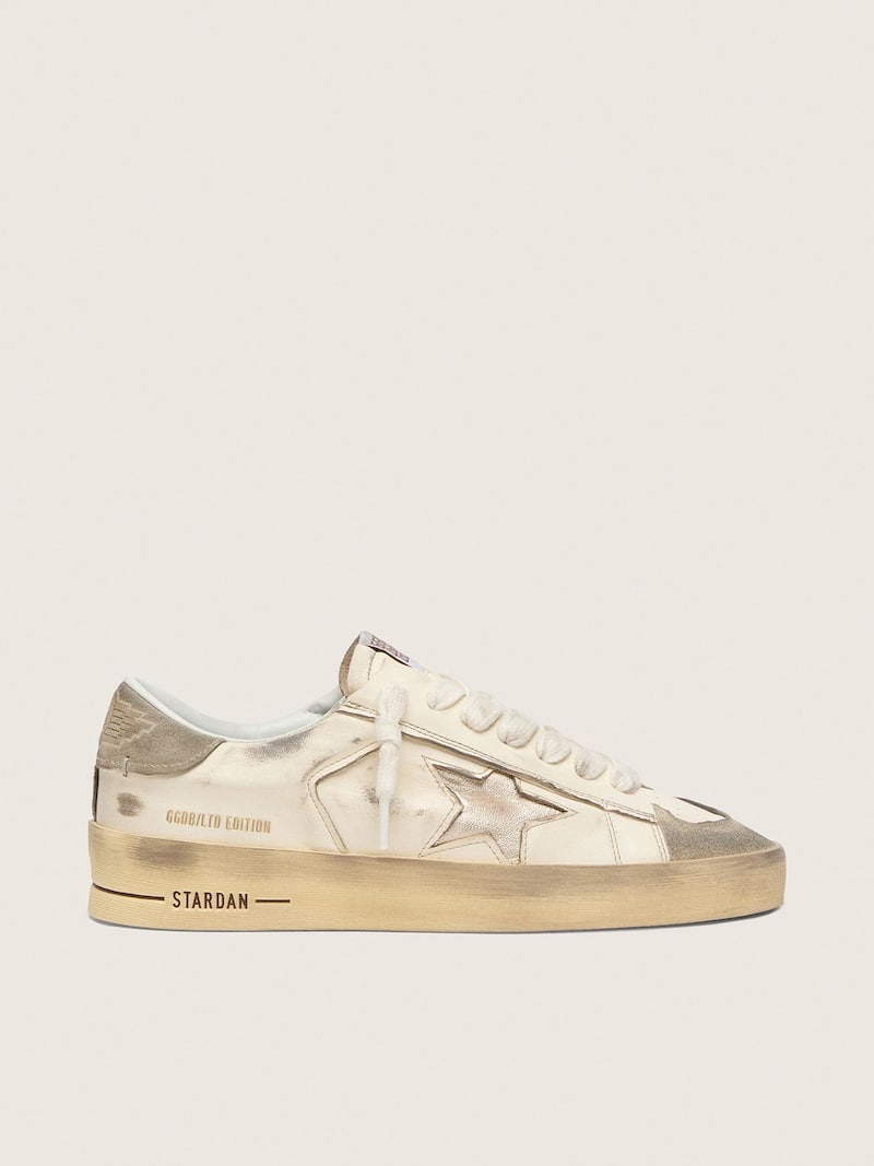 Stardan LTD homme en cuir velours et cuir nappa blanc avec &eacute;toile dor&eacute;e