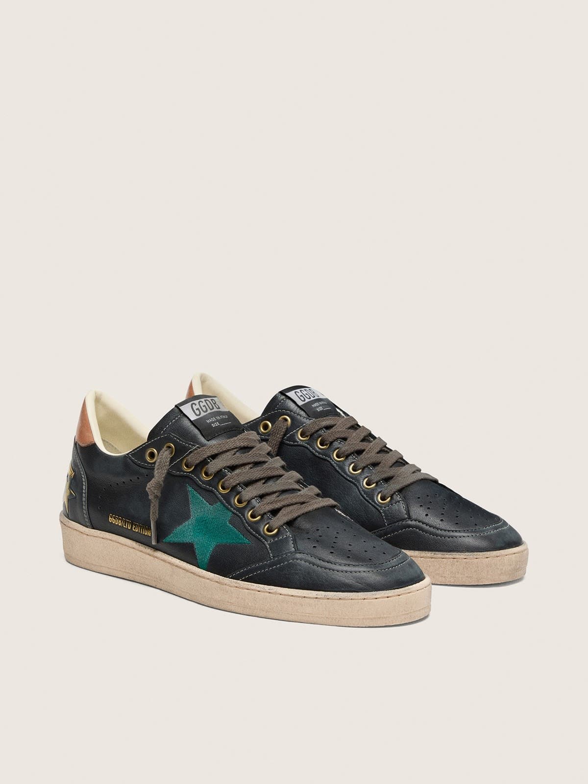 Golden Goose - Men&rsquo;s Ball Star LTD in black leather with green embroidered star in 