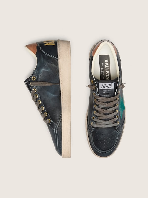 Golden Goose - Men&rsquo;s Ball Star LTD in black leather with green embroidered star in 