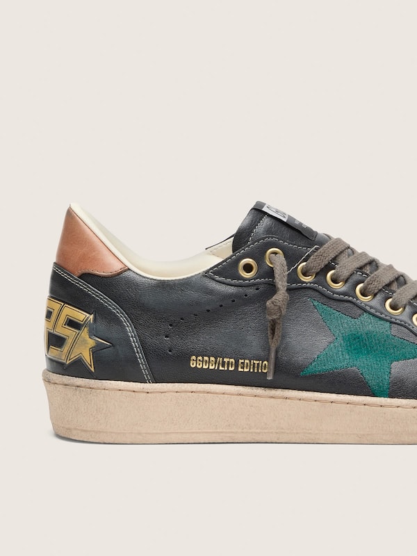 Golden Goose - Men&rsquo;s Ball Star LTD in black leather with green embroidered star in 