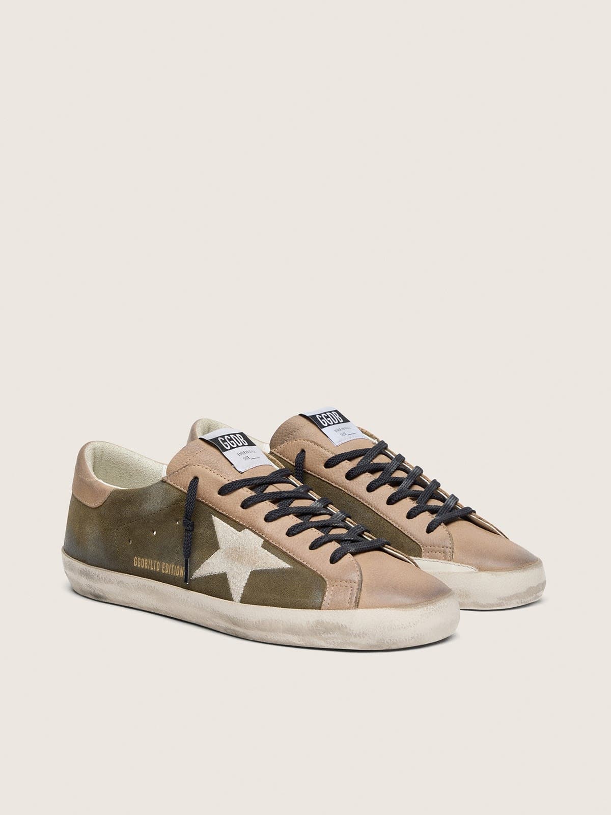 Super-Star LTD pour homme en cuir velours vert olive avec &eacute;toile brod&eacute;e cr&egrave;me