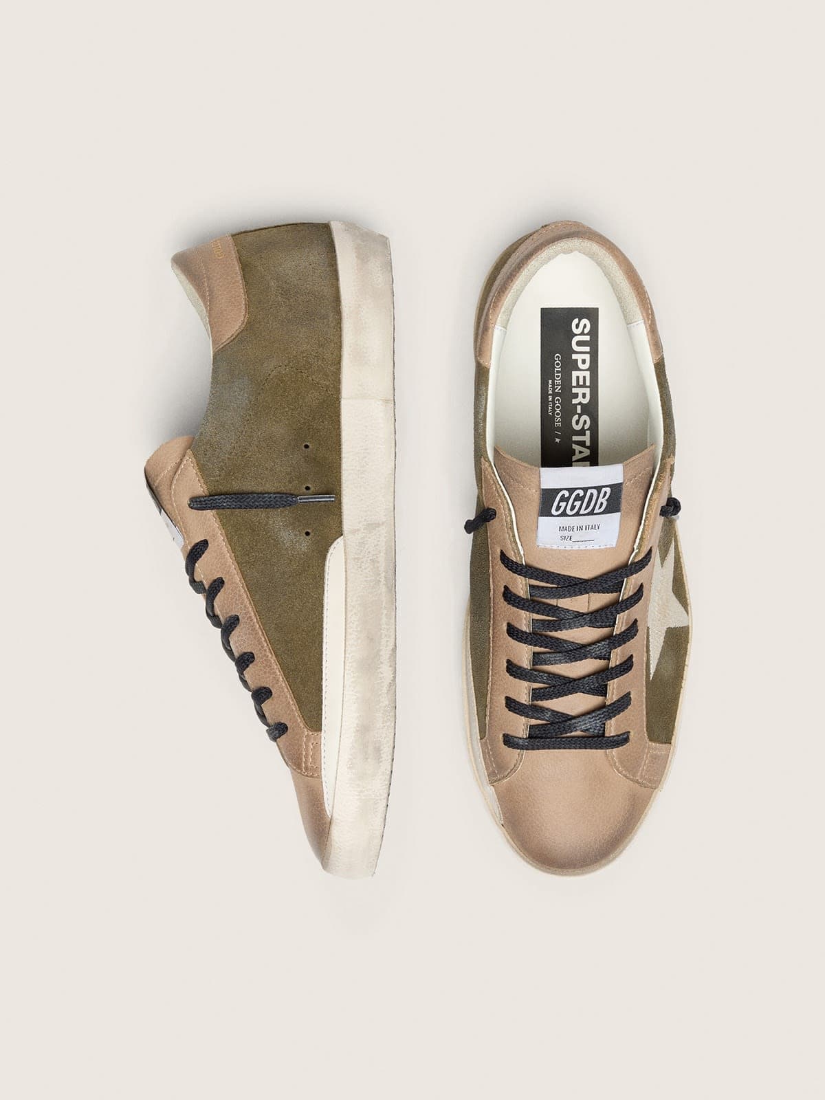 Super-Star LTD pour homme en cuir velours vert olive avec &eacute;toile brod&eacute;e cr&egrave;me