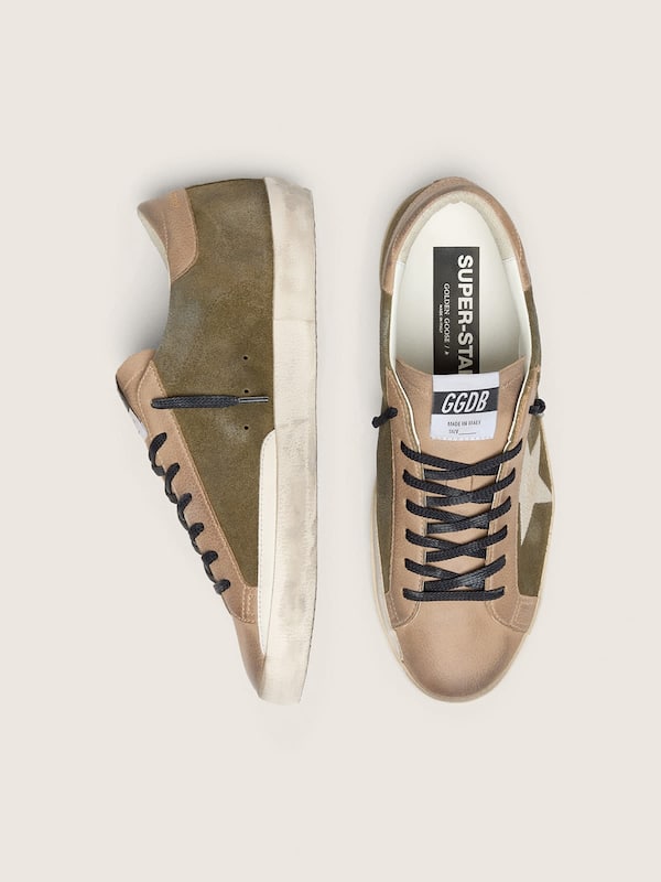 Golden Goose - Men&rsquo;s Super-Star LTD in olive-green suede with cream embroidered star in 