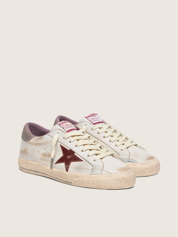 Golden Goose - Men&rsquo;s Super-Star in white leather with burgundy laminated leather star in 