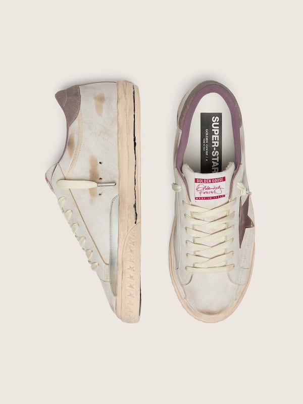 Golden Goose - Men&rsquo;s Super-Star in white leather with burgundy laminated leather star in 