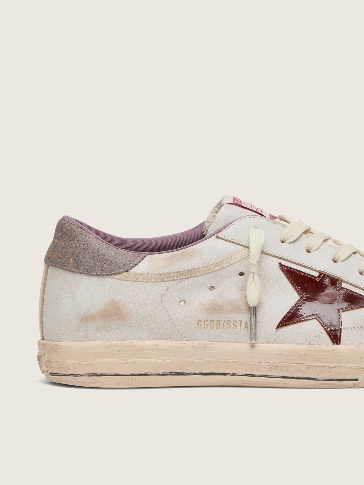 Golden Goose - Men&rsquo;s Super-Star in white leather with burgundy laminated leather star in 