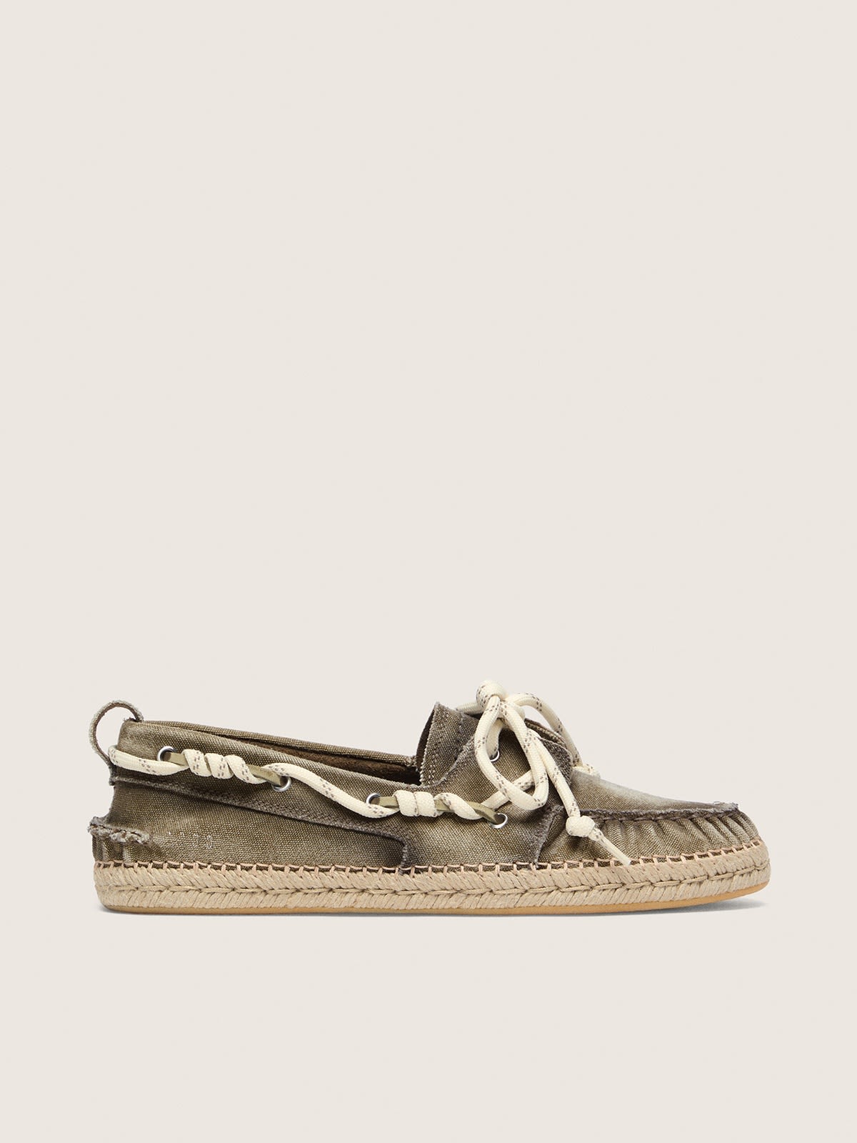 Mocassins Cruise homme en toile vert militaire avec lacets trekking blancs — Golden Goose