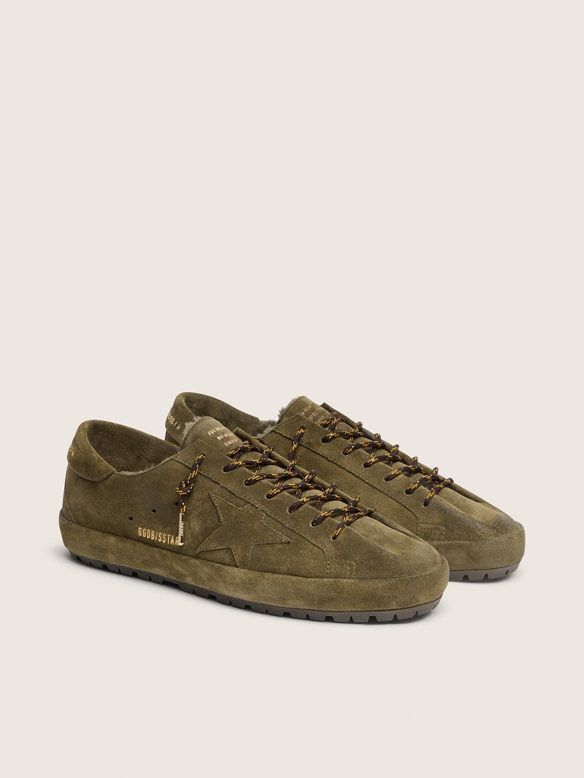 Golden Goose - Men&rsquo;s Super-Star in olive suede with matching star and shearling lining in 