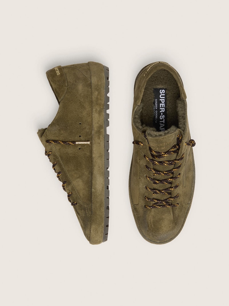 Golden Goose - Men&rsquo;s Super-Star in olive suede with matching star and shearling lining in 
