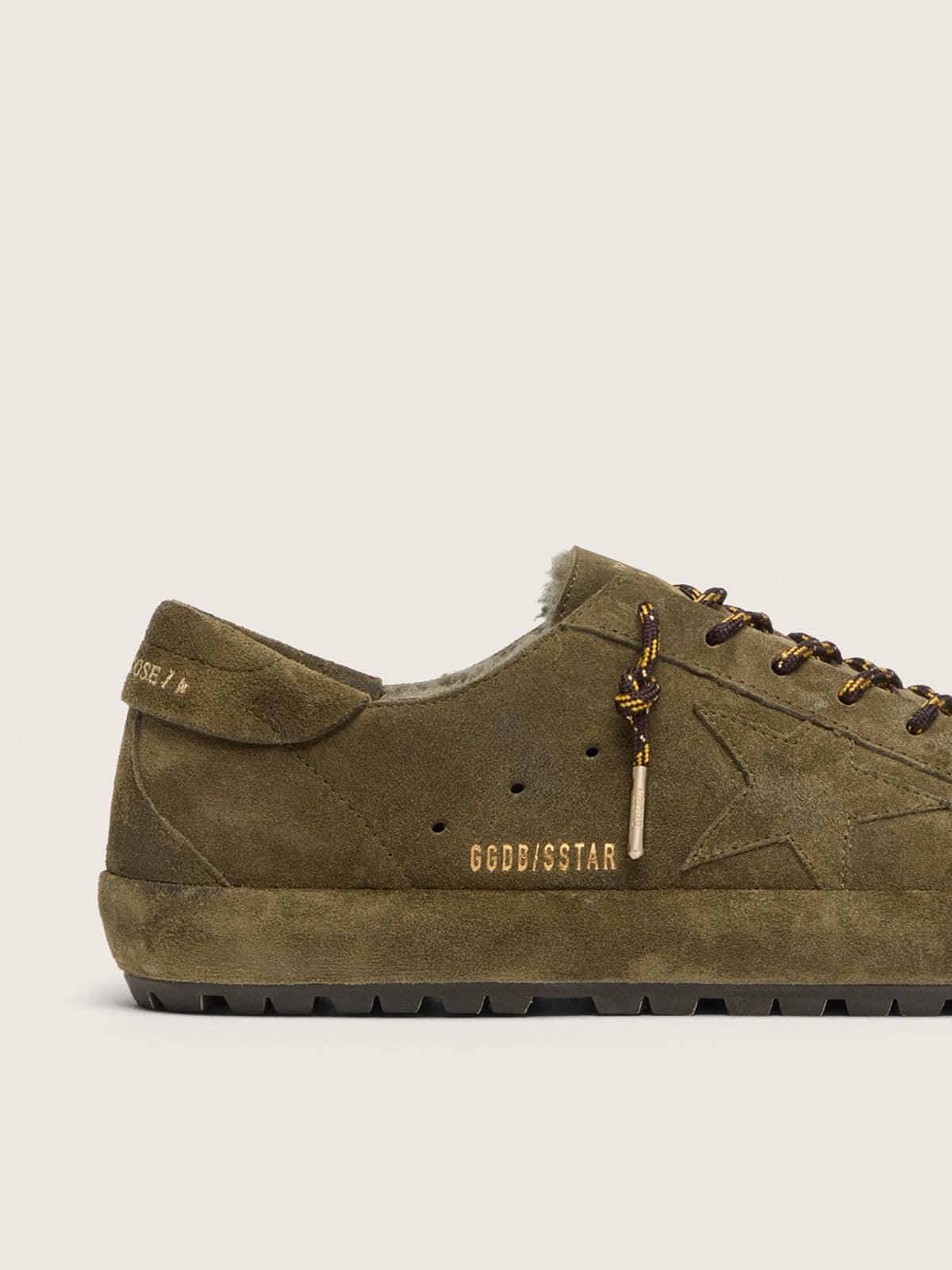 Golden Goose - Men&rsquo;s Super-Star in olive suede with matching star and shearling lining in 