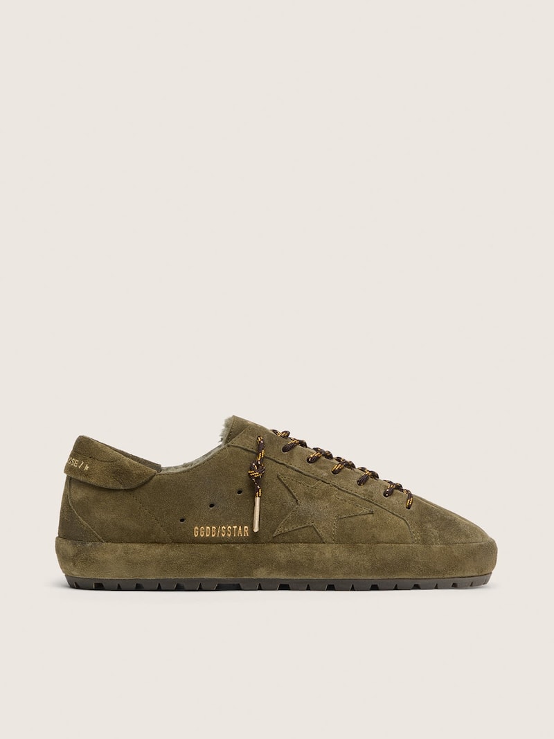 Golden Goose - Men&rsquo;s Super-Star in olive suede with matching star and shearling lining in 