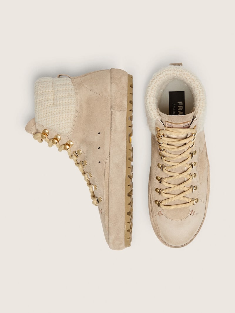 Golden Goose - Francy Herren aus beigem Suede mit farblich abgestimmtem Stern und Strickrand am Einstieg in 