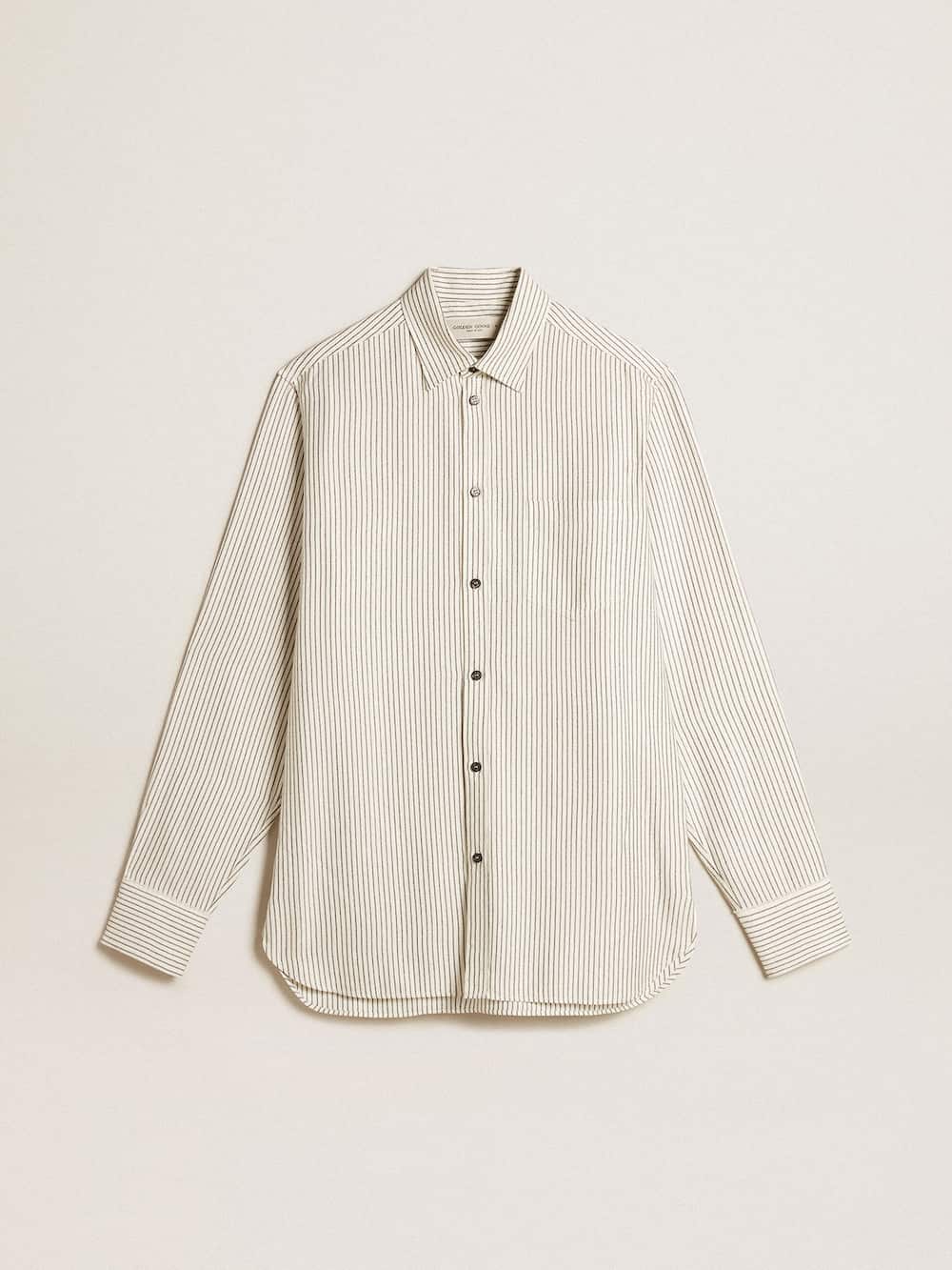 Golden Goose - Men’s white viscose shirt with narrow black stripes in 