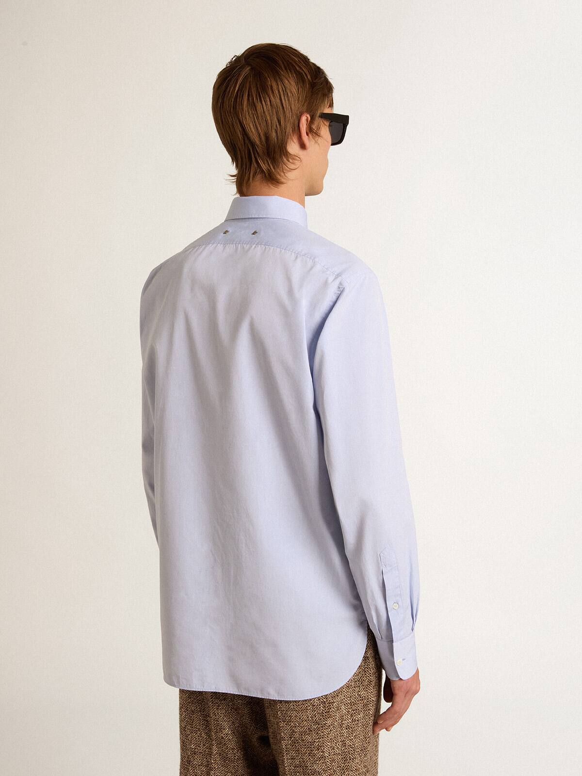 Baby-blue cotton shirt with embroidered pocket | Golden Goose 