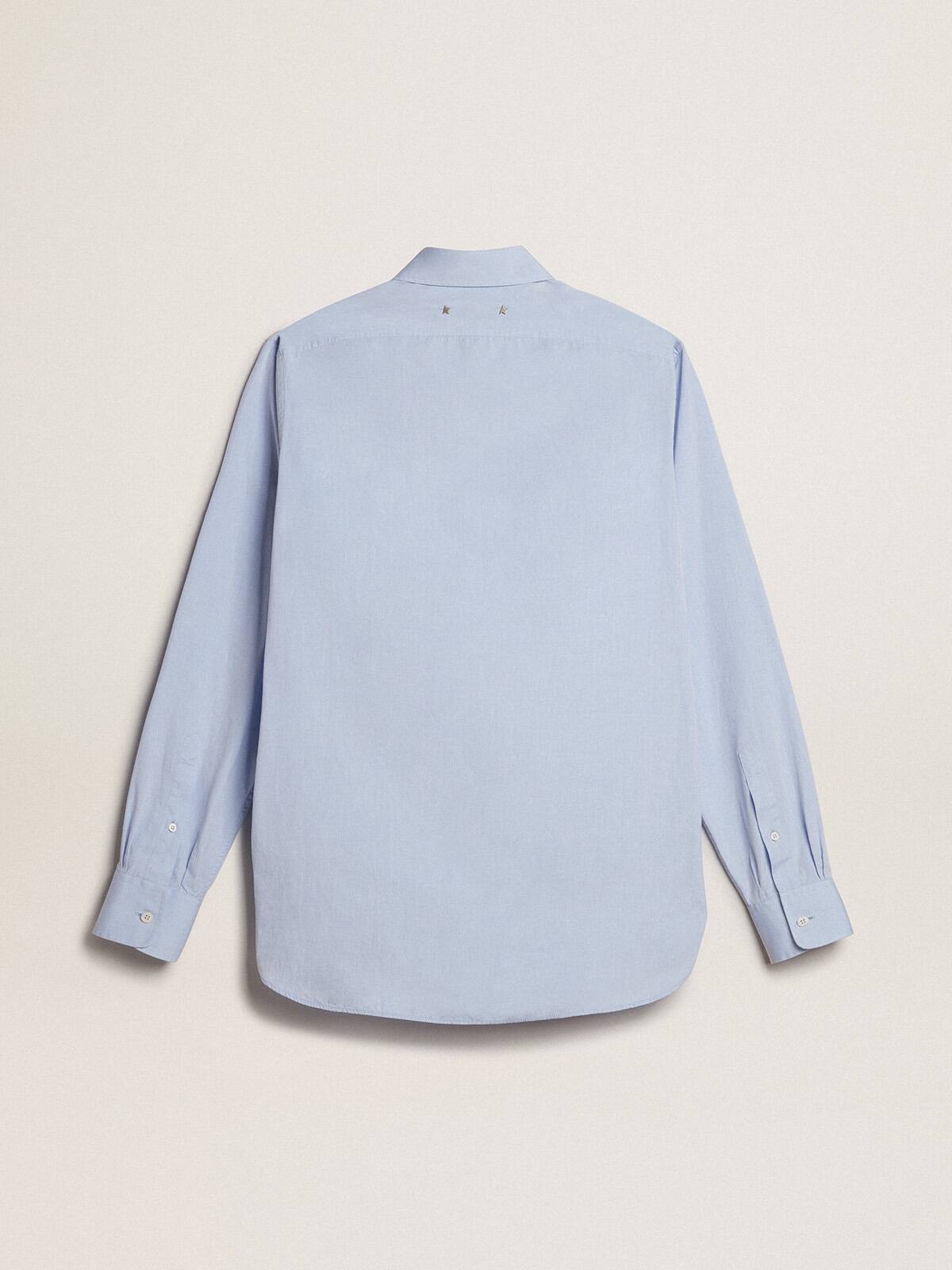 Baby-blue cotton shirt with embroidered pocket | Golden Goose 