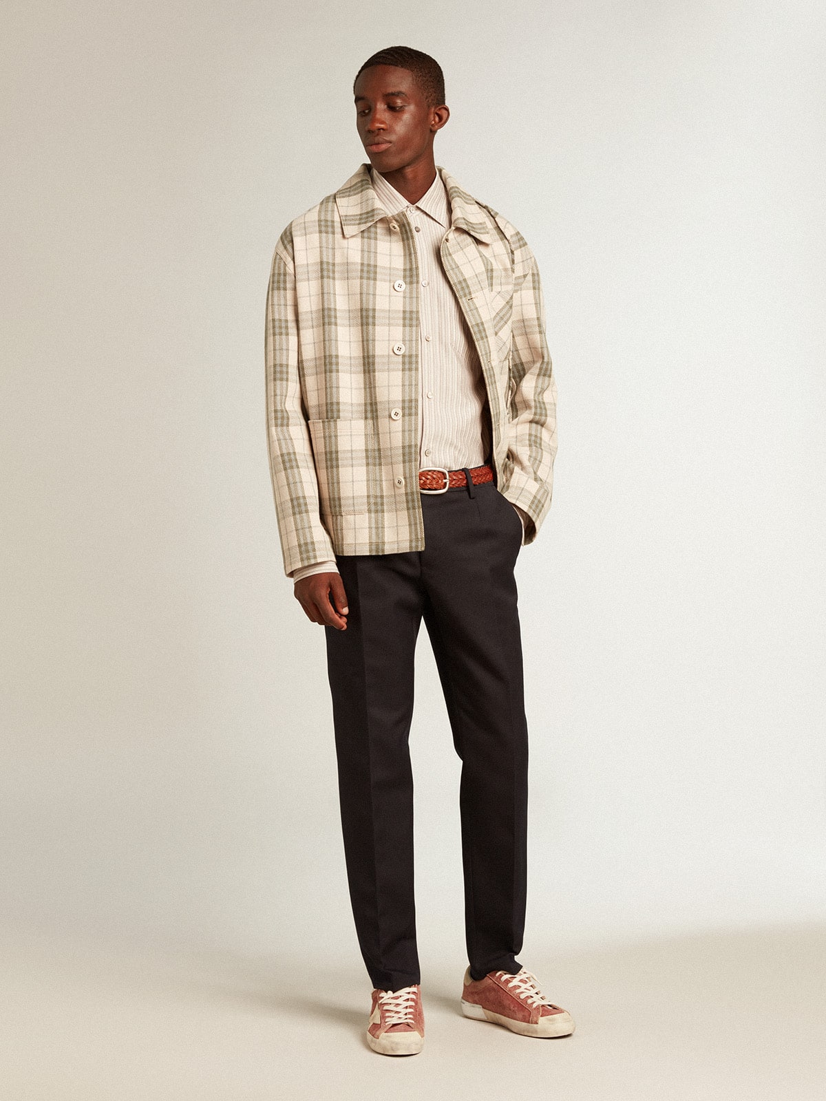 Golden Goose - Men's viscose-blend linen shirt with striped pattern in 