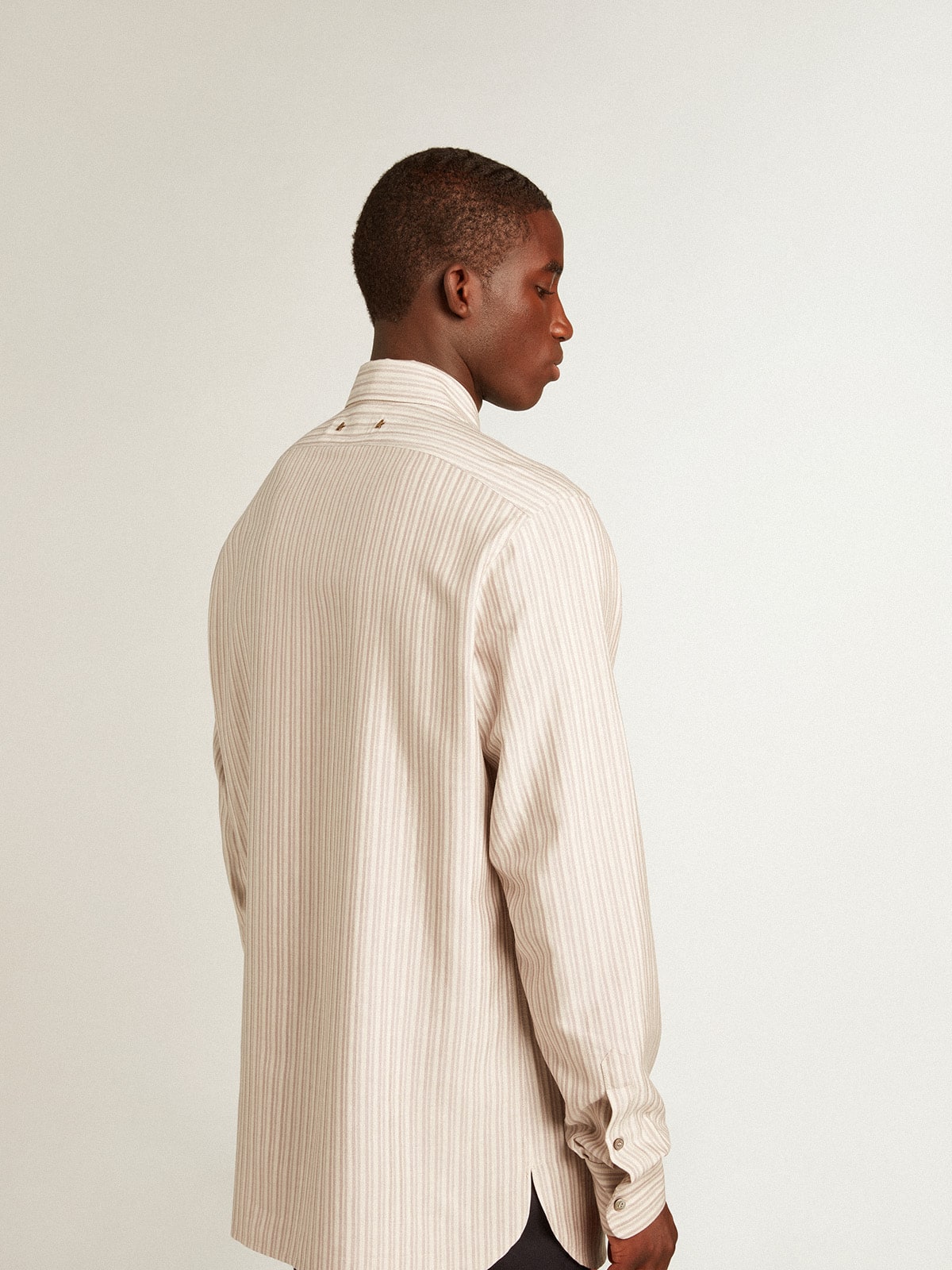 Golden Goose - Men's viscose-blend linen shirt with striped pattern in 