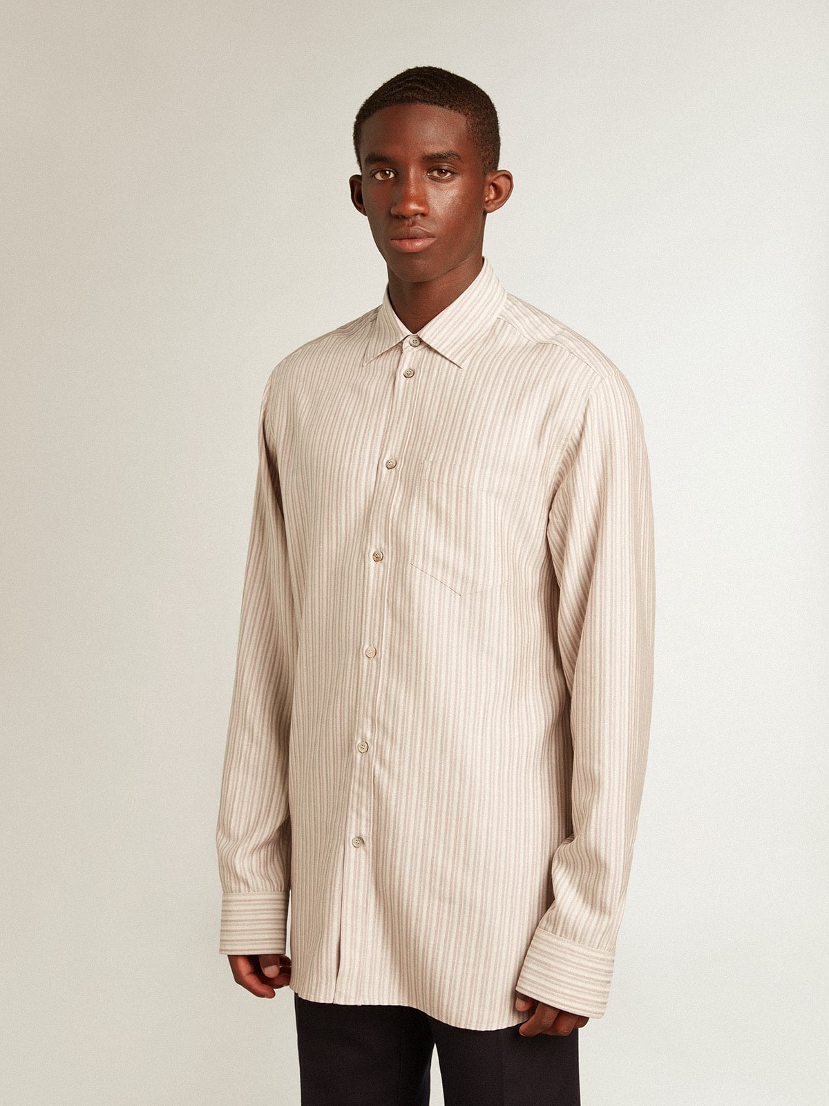 Golden Goose - Men's viscose-blend linen shirt with striped pattern in 