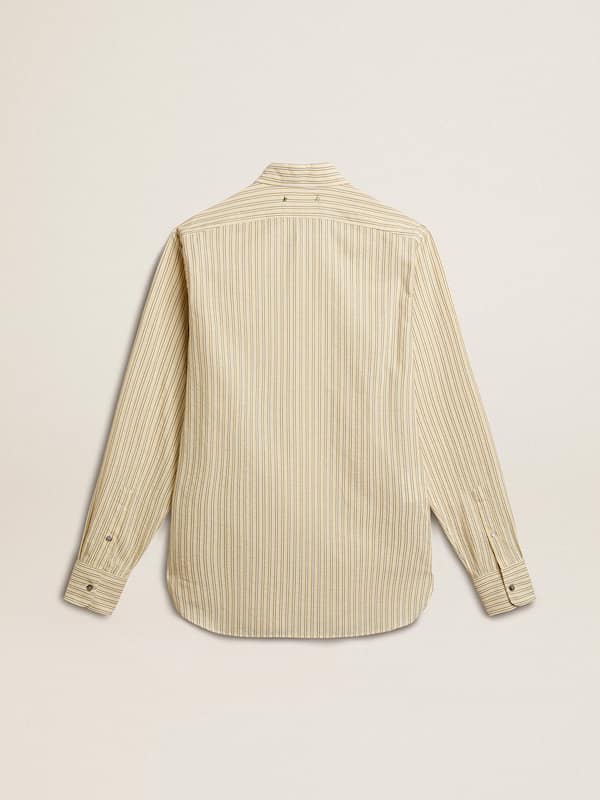 Golden Goose - Men’s ecru cotton shirt with narrow black stripes in 