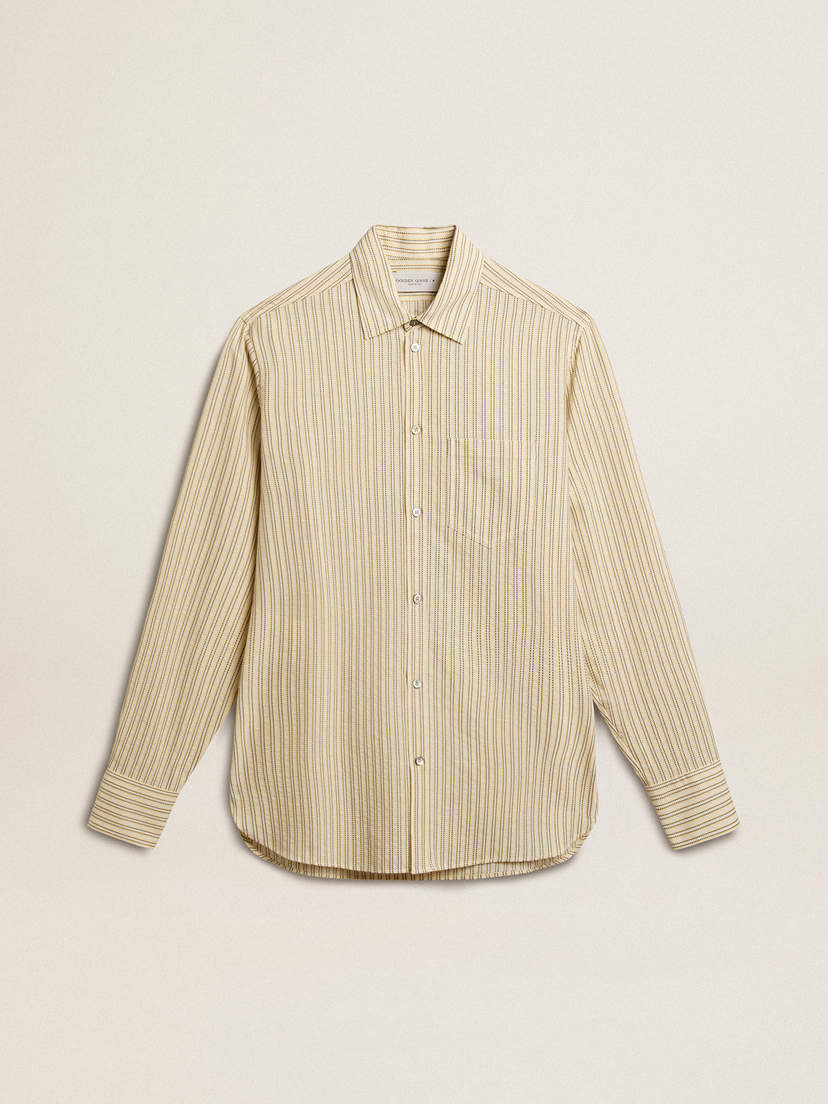 Chemise homme en coton couleur écrue à fines rayures noires — Golden Goose