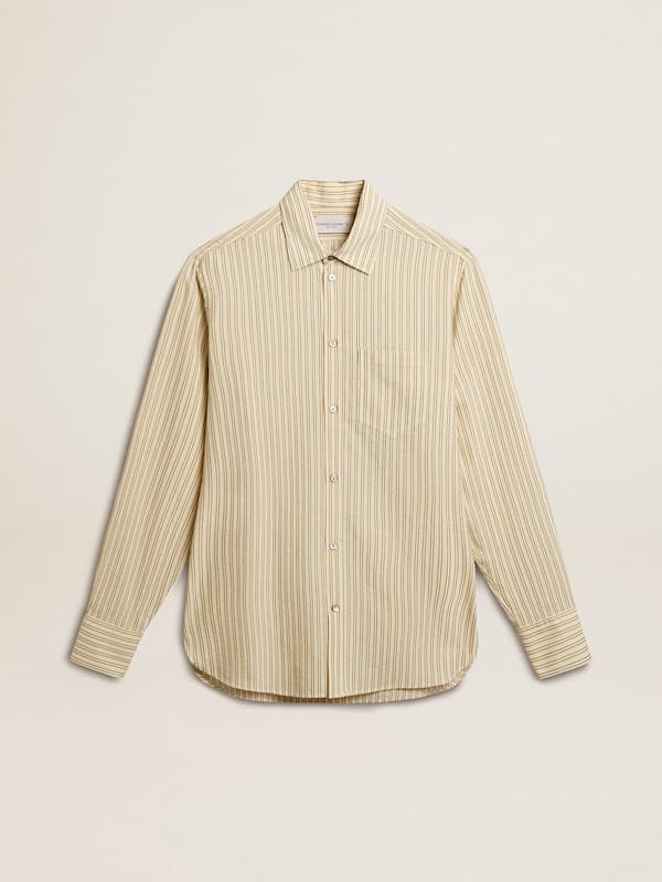 Golden Goose - Men’s ecru cotton shirt with narrow black stripes in 