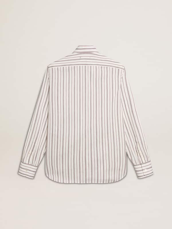 Golden Goose - Men's white cotton shirt with fine burgundy stripes in 