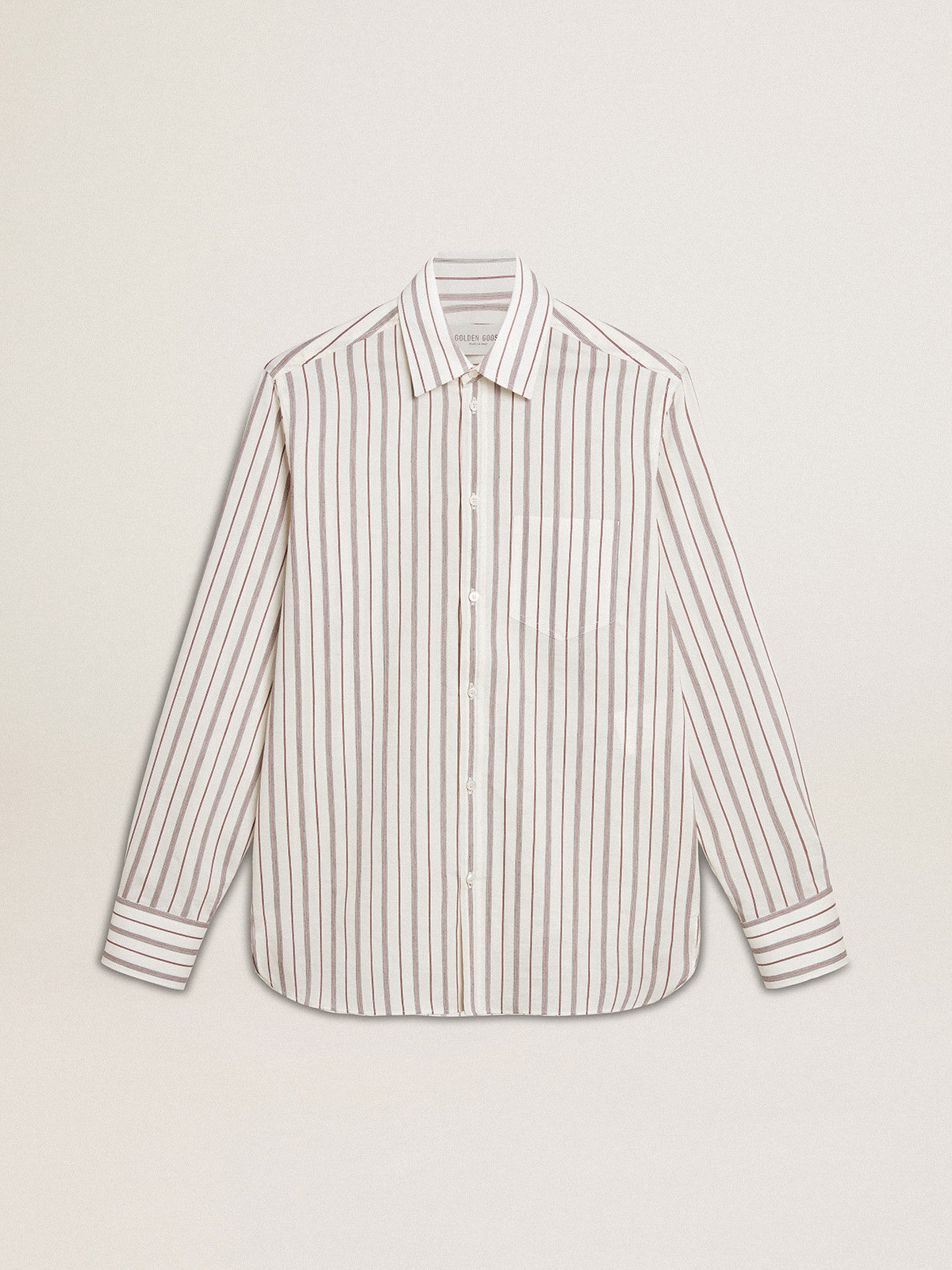 Chemise blanche pour homme en coton à fines rayures bordeaux — Golden Goose