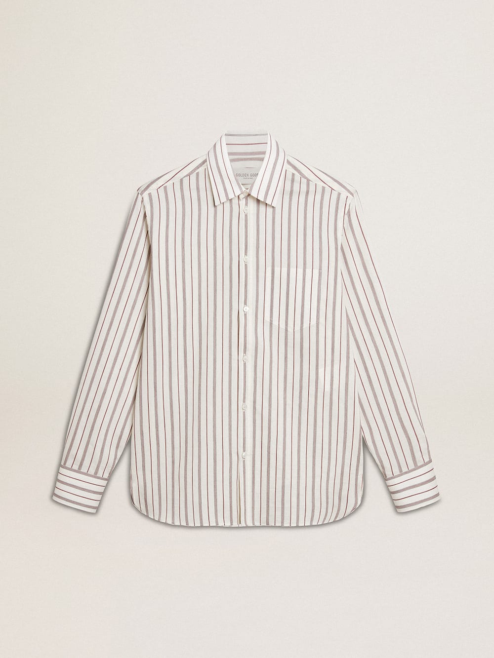 Chemise blanche pour homme en coton à fines rayures bordeaux — Golden Goose
