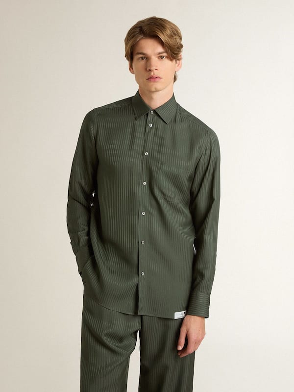 Golden Goose - Men's dark green shirt with vertical stripes in 