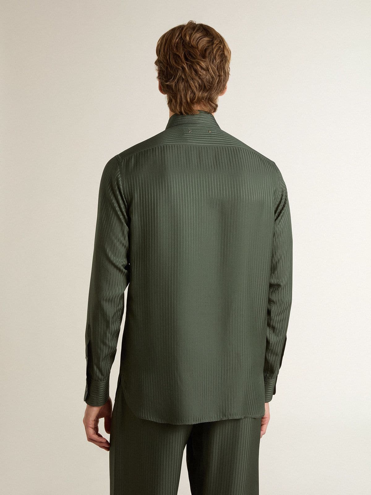 Golden Goose - Camisa de hombre verde oscuro a rayas verticales in 