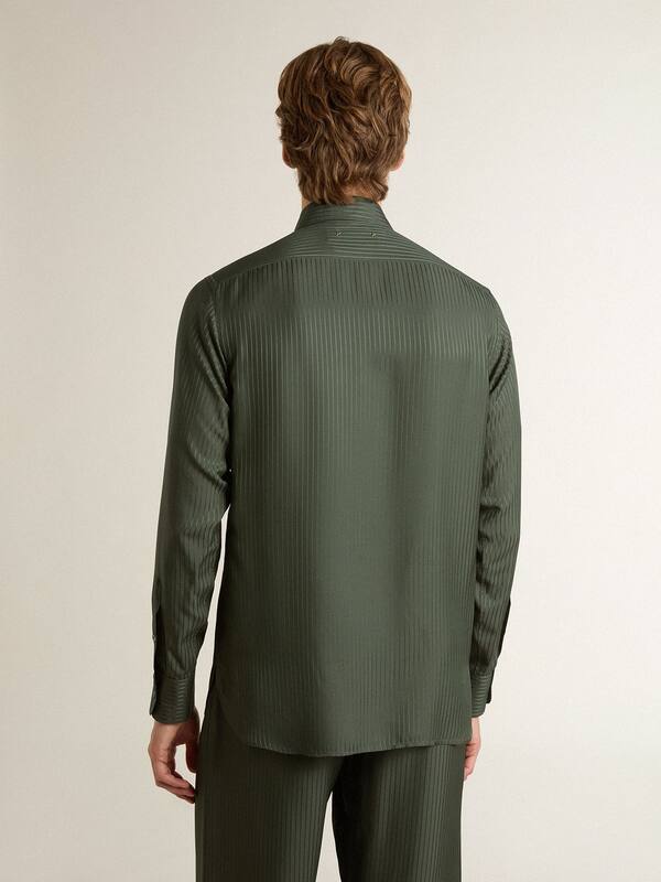 Golden Goose - Men's dark green shirt with vertical stripes in 