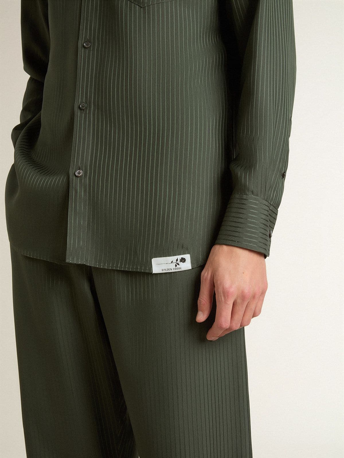 Golden Goose - Camisa de hombre verde oscuro a rayas verticales in 