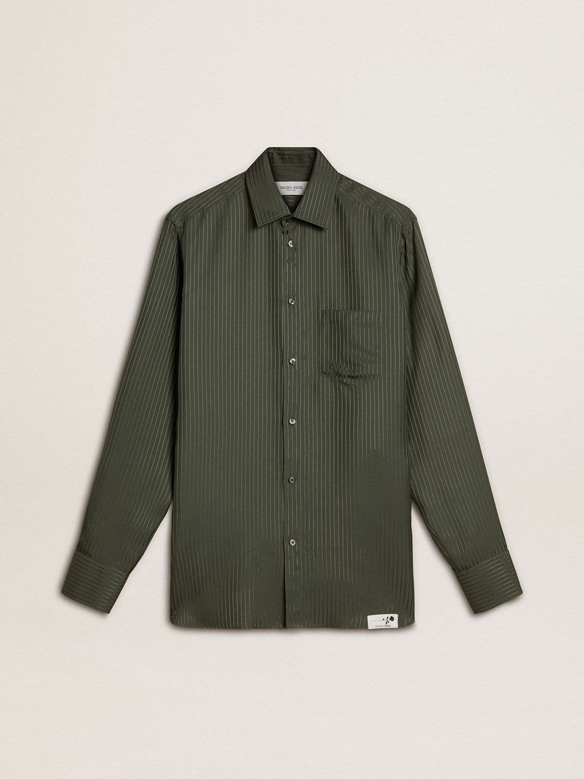 Golden Goose - Camisa de hombre verde oscuro a rayas verticales in 