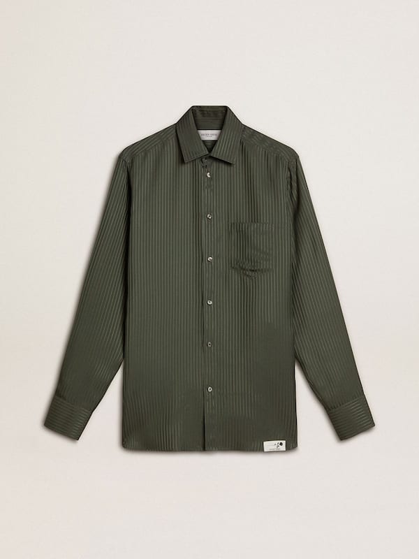 Golden Goose - Men's dark green shirt with vertical stripes in 