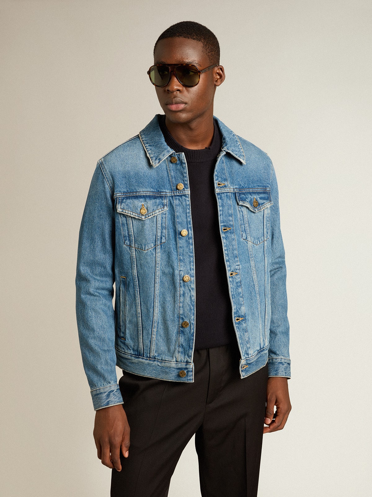 Men s denim jacket with medium wash Golden Goose