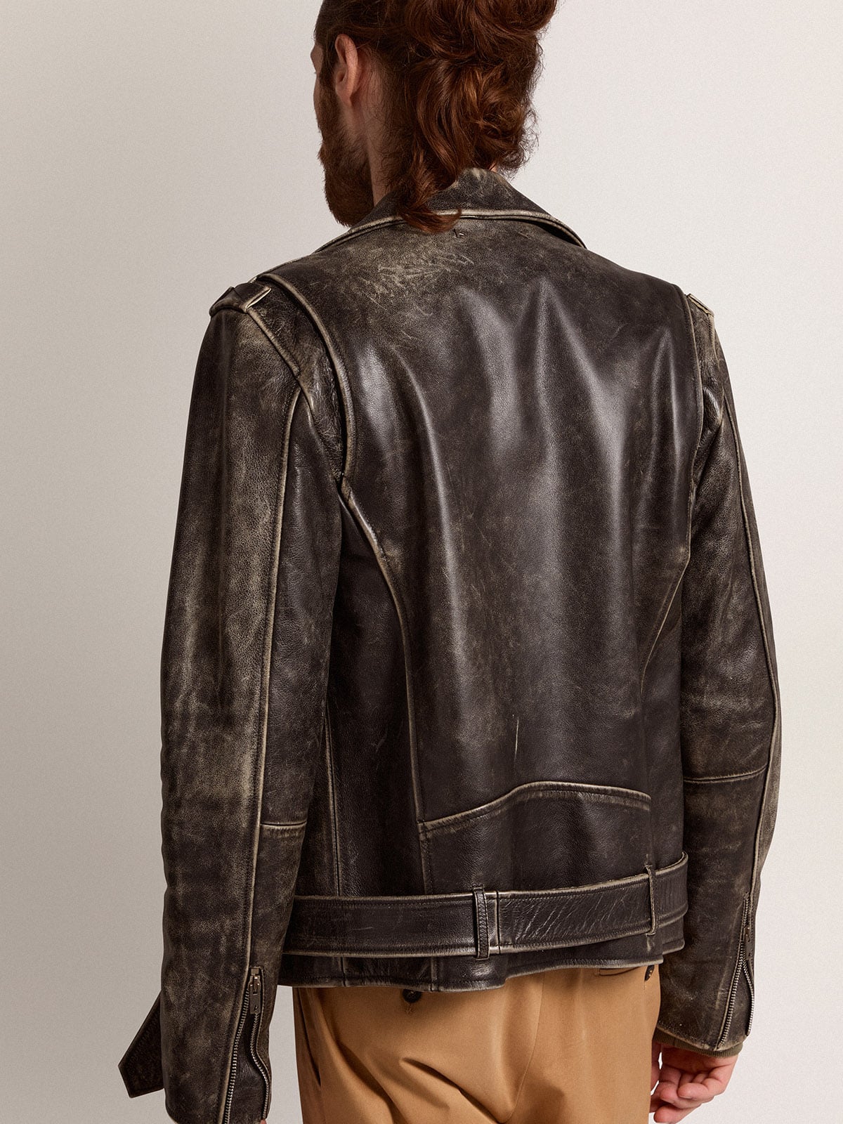 Men's black leather biker jacket | Golden Goose