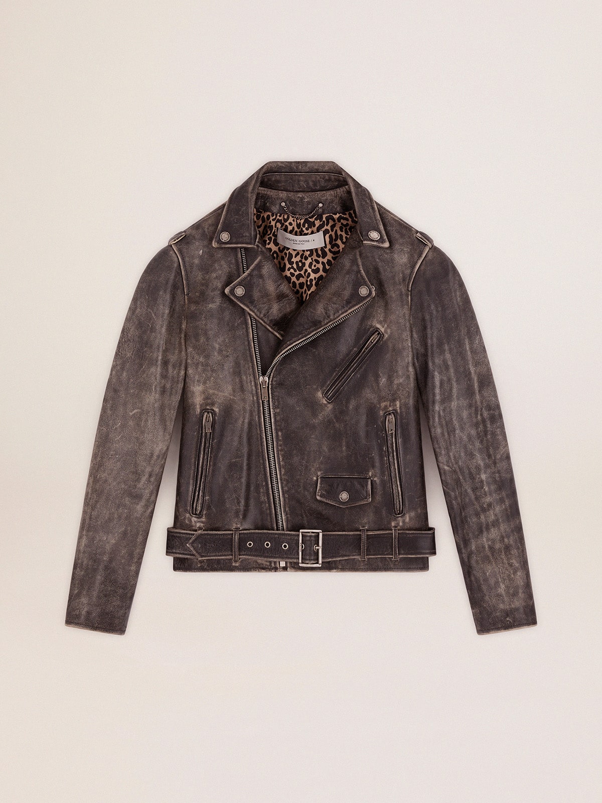 Golden Goose - Men's biker jacket in distressed leather in 