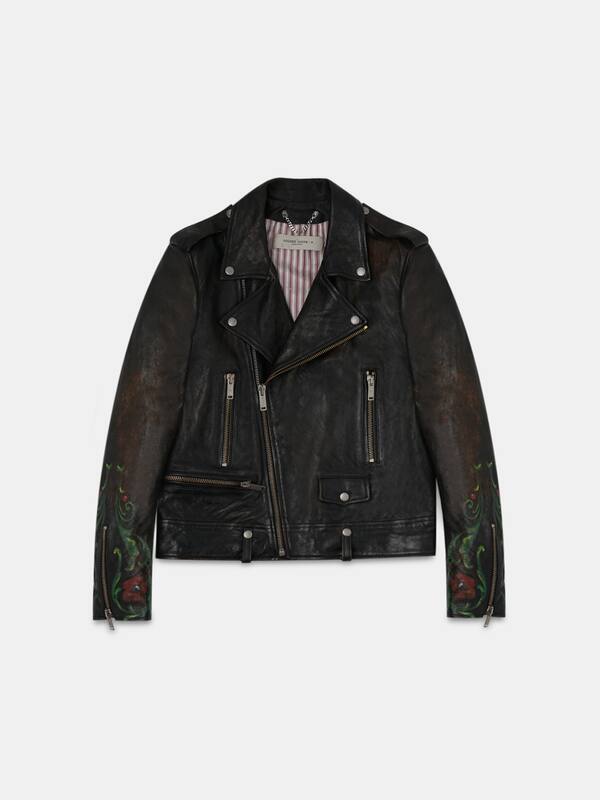 Arden leather biker jacket with hand-painted details