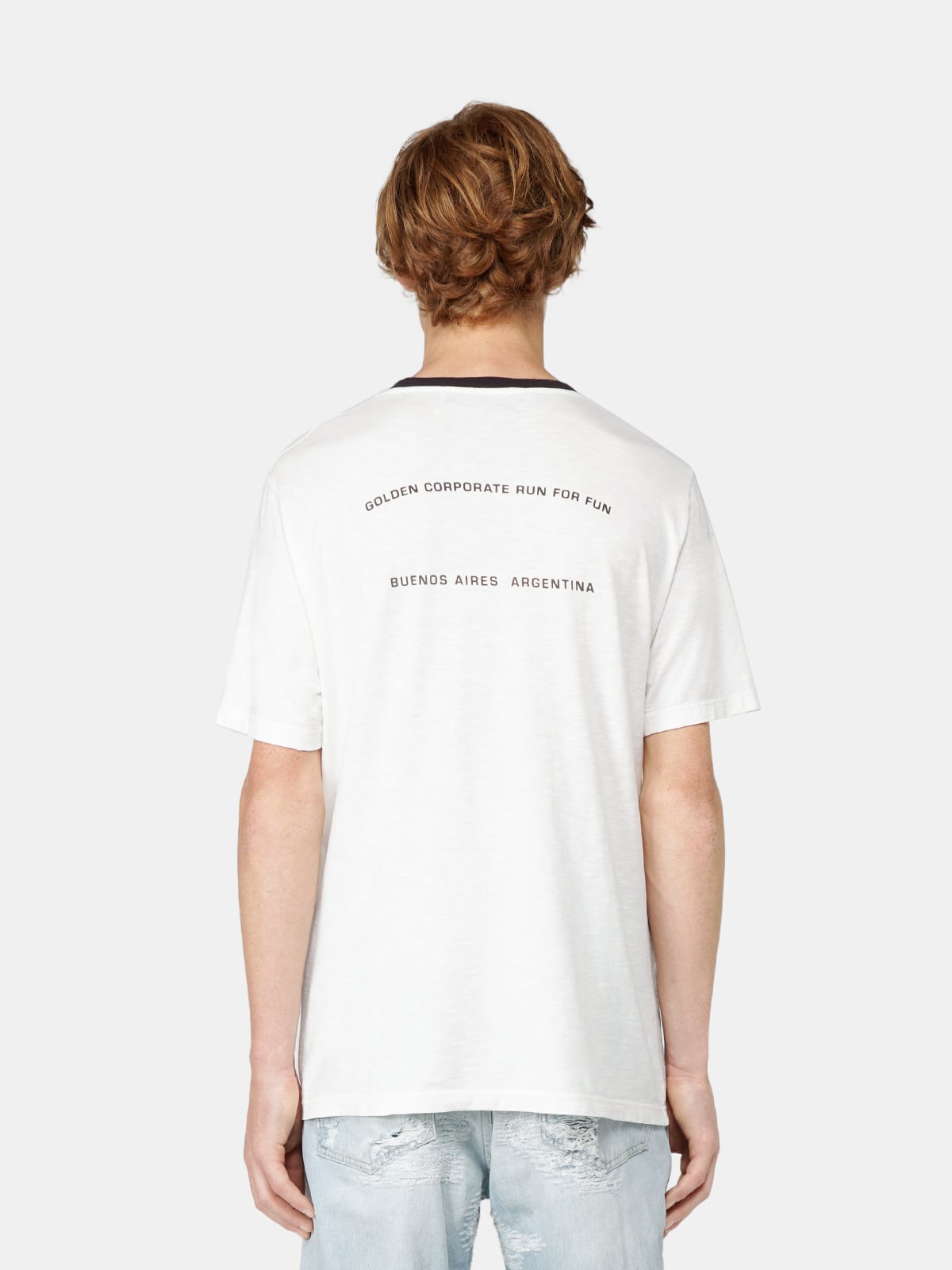 Golden Goose - Adamo T-shirt with contrasting collar and print on the front in 