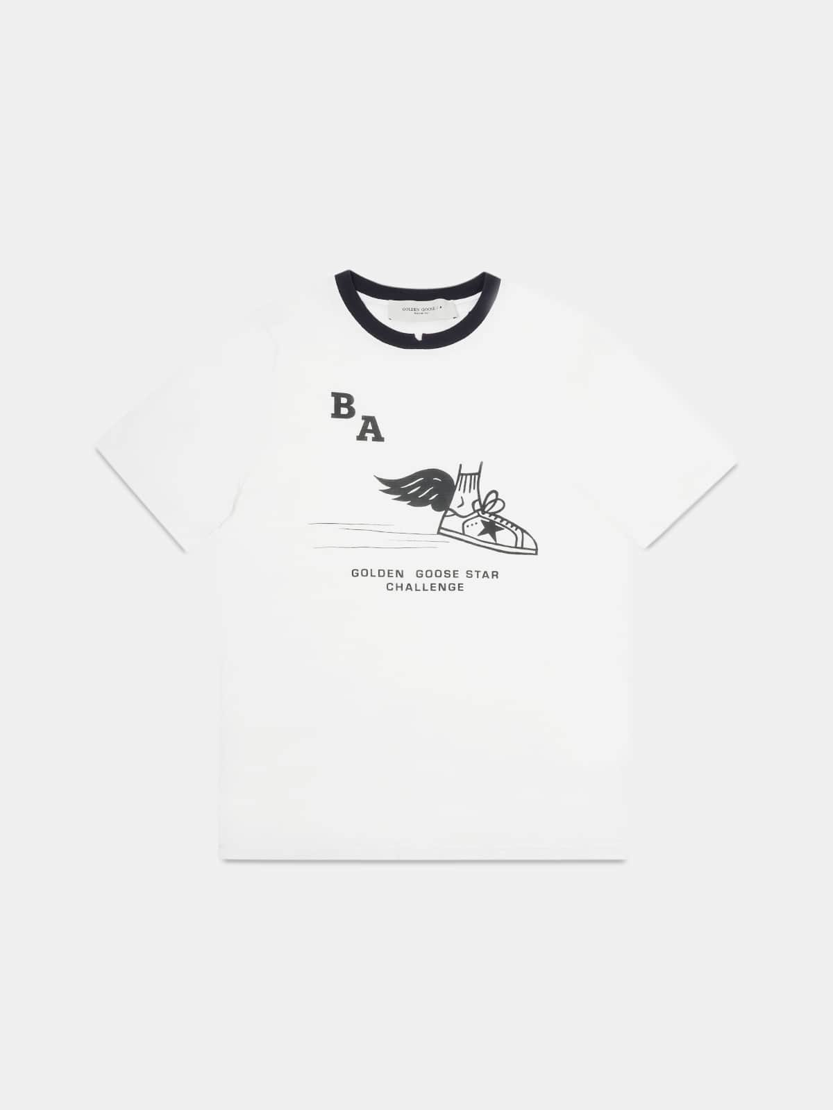 Golden Goose - Adamo T-shirt with contrasting collar and print on the front in 