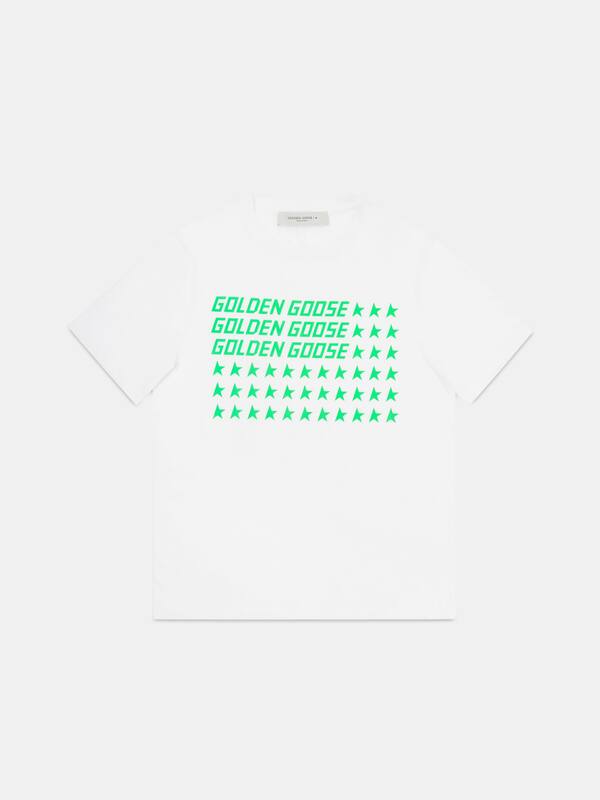 Adamo T-shirt with fluorescent green flag print