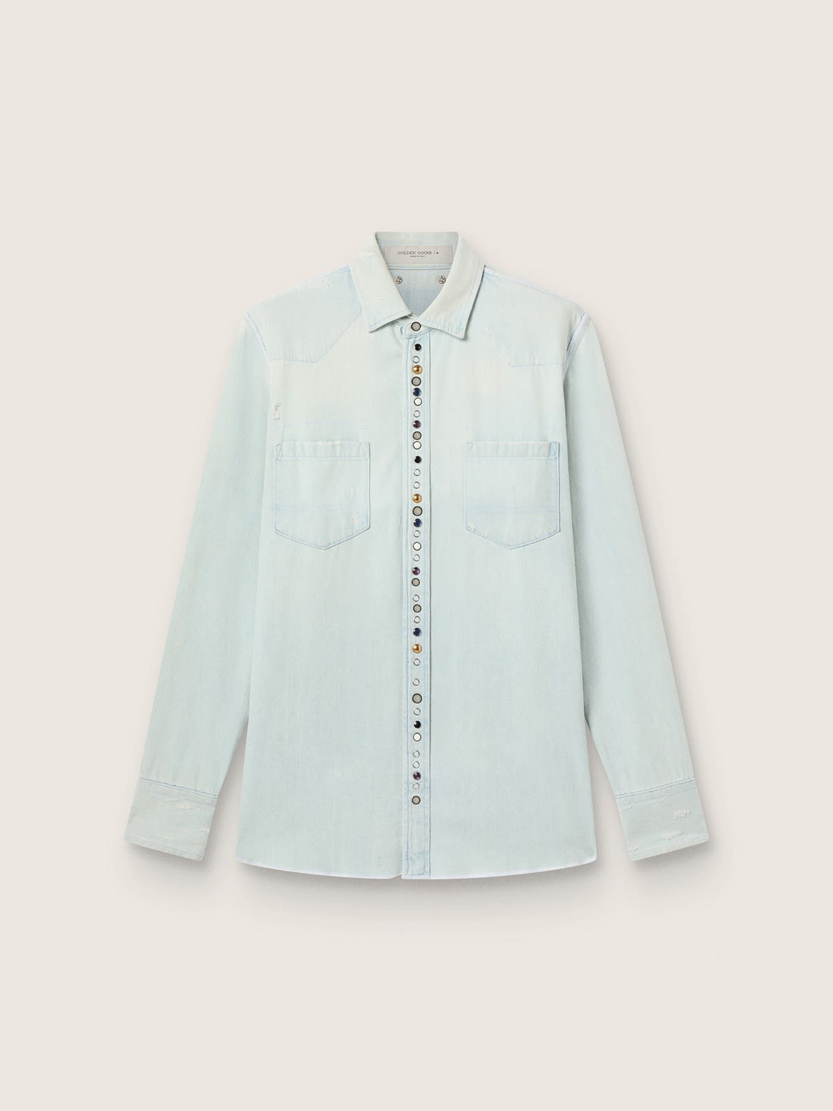 Chemise en denim délavé homme avec clous martelés — Golden Goose