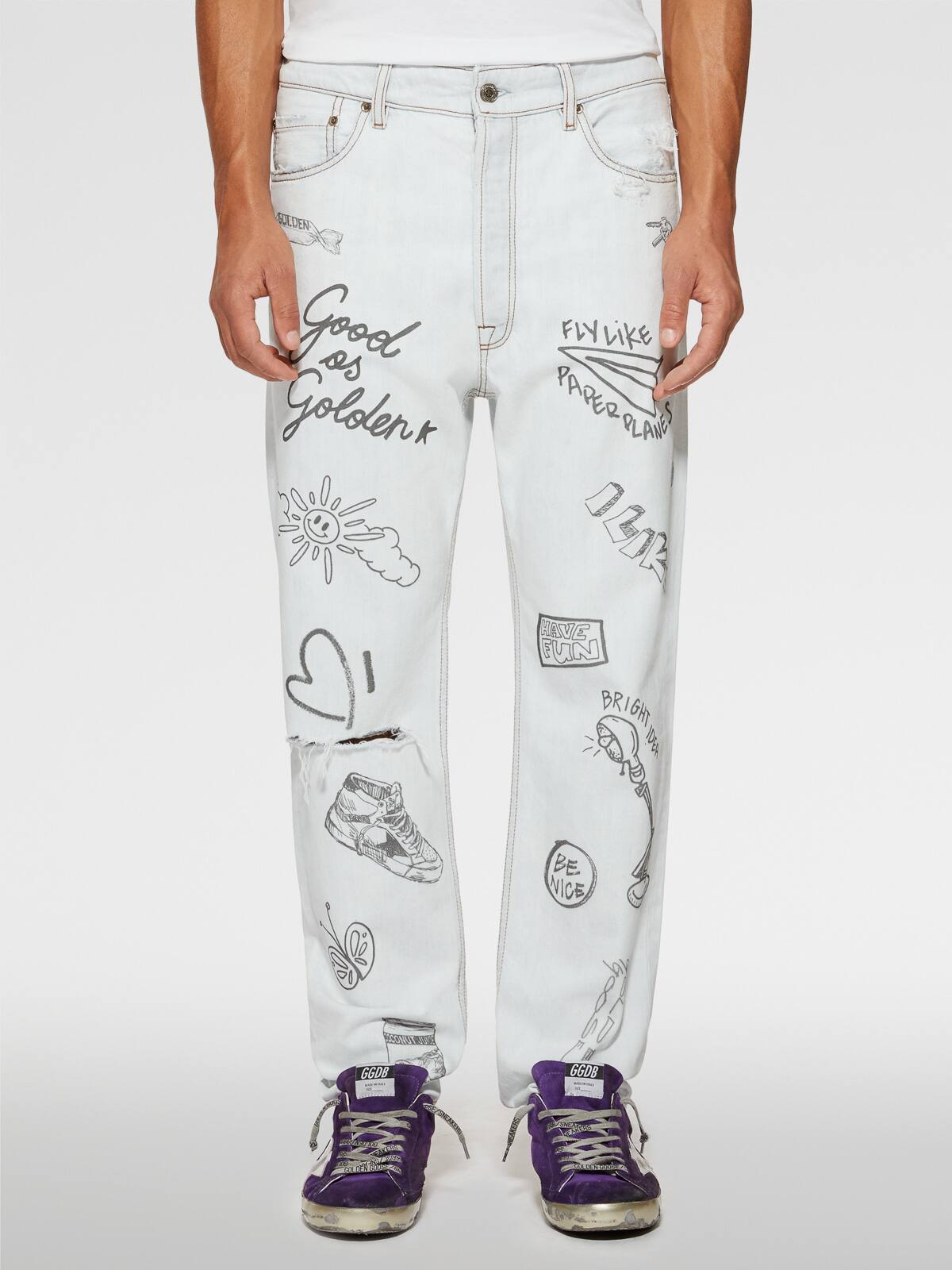 Golden Goose -  Happy jeans in bleached denim with contrasting decorations in 