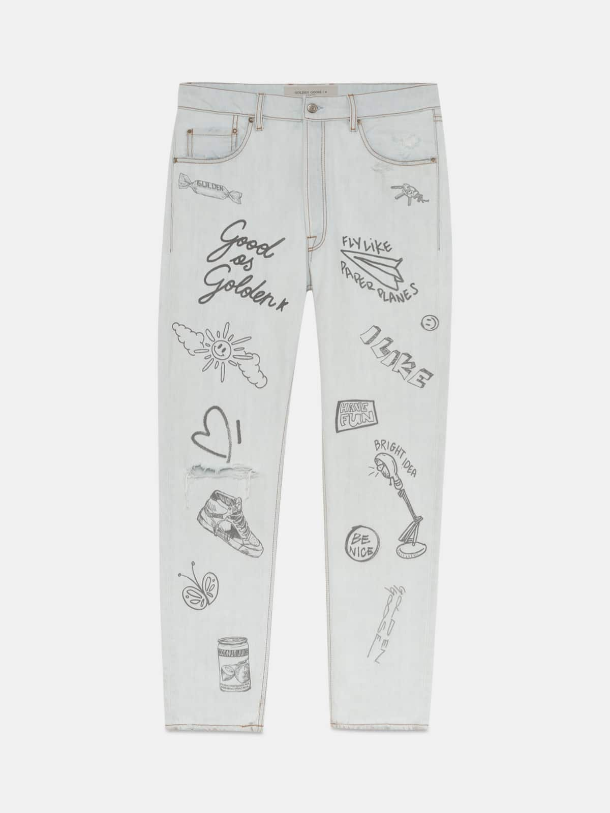 Golden Goose -  Jeans Happy in denim bleached e decorazioni a contrasto in 