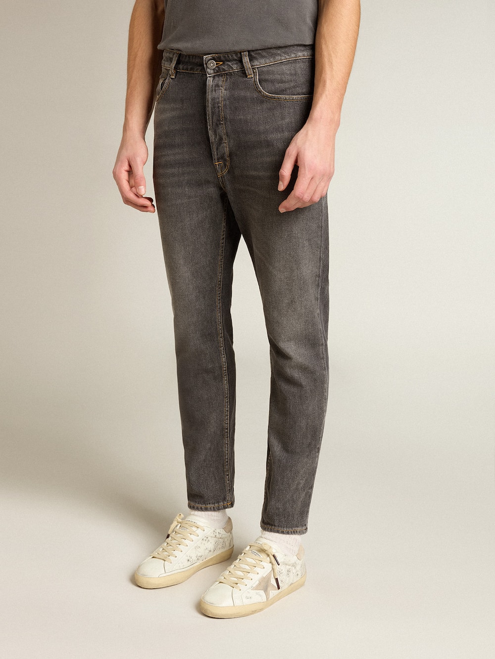 Golden Goose - Calça jeans preta masculina com bolso impresso in 